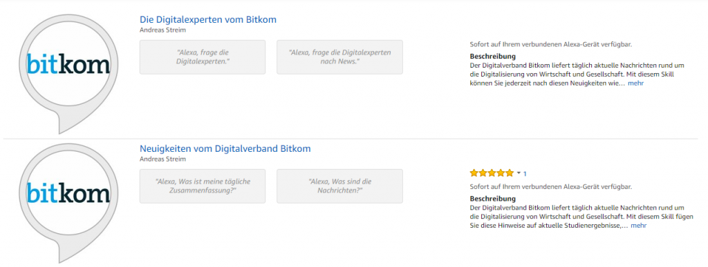 Diese zwei Skills gibt es von mir bei Amazon für Alexa Diese zwei Skills gibt es von mir bei Amazon für Alexa